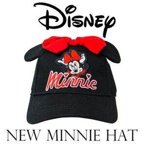 NEW Disney Minnie Mouse Hat Black Ears Black Bow Adjustable Girls Kids Baseball